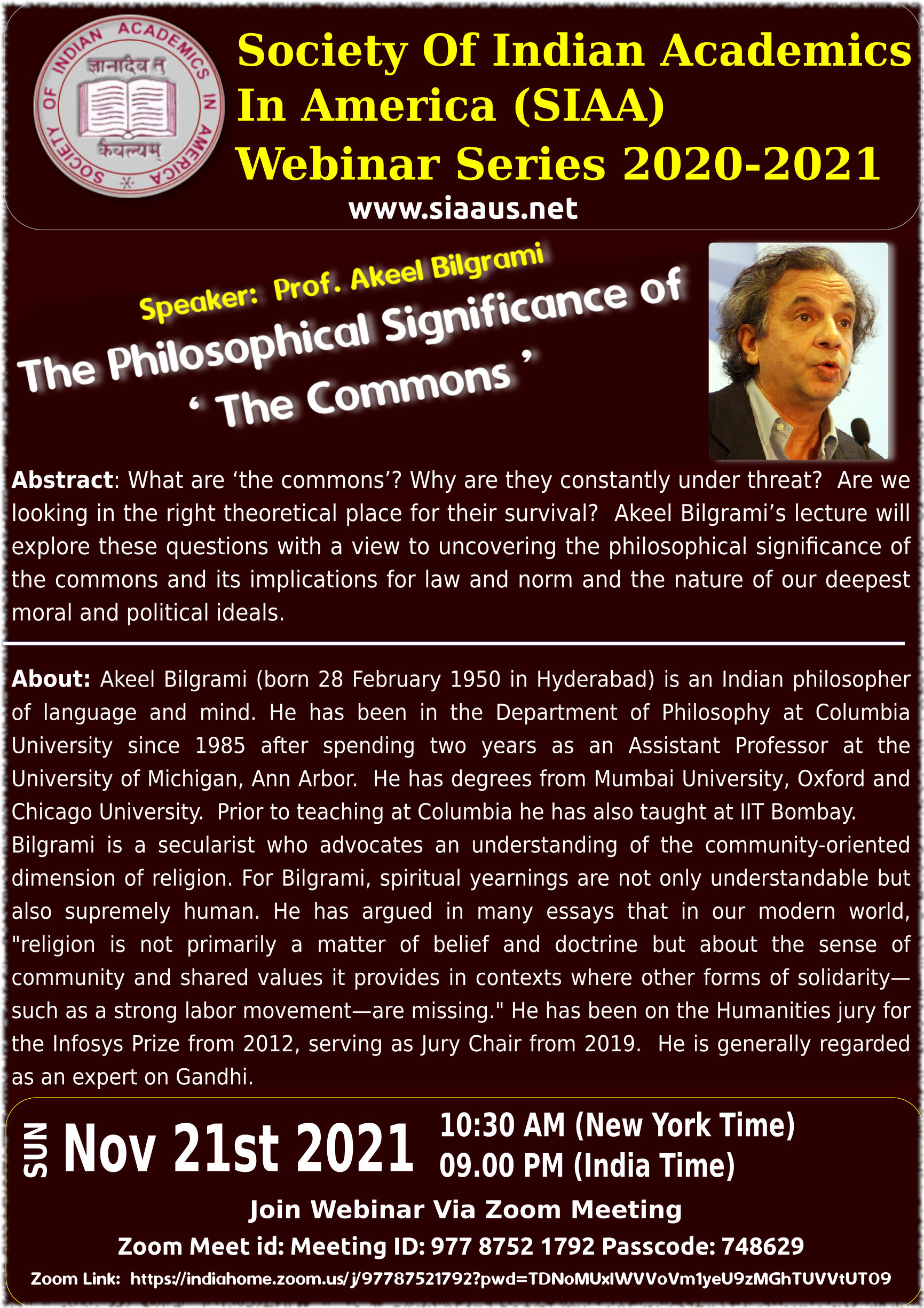 webinar poster nov 2021 - The Philosophical Significance of ‘ The Commons ’