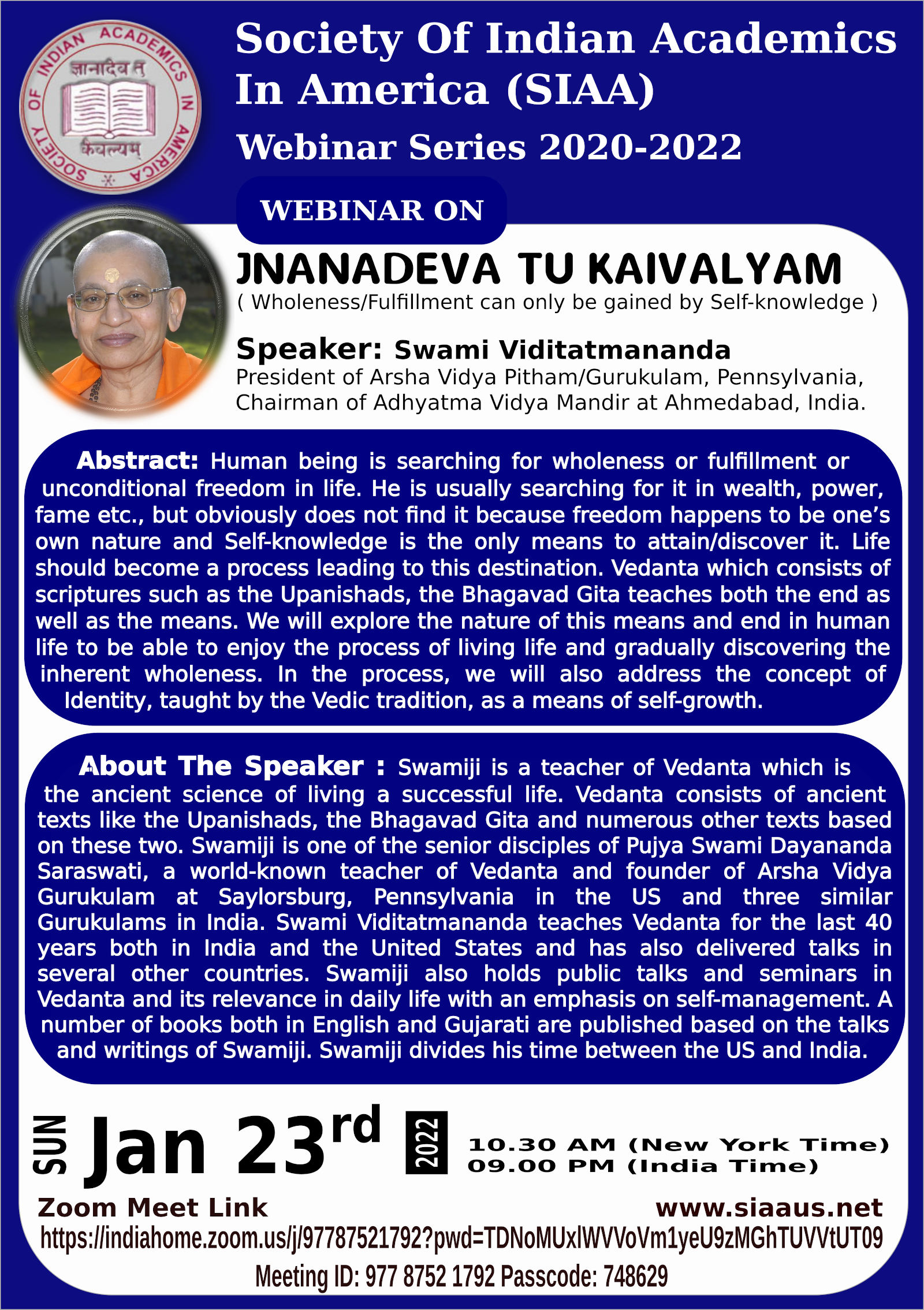 webinar poster - jan 2022- JNANADEVA TU KAIVALYAM