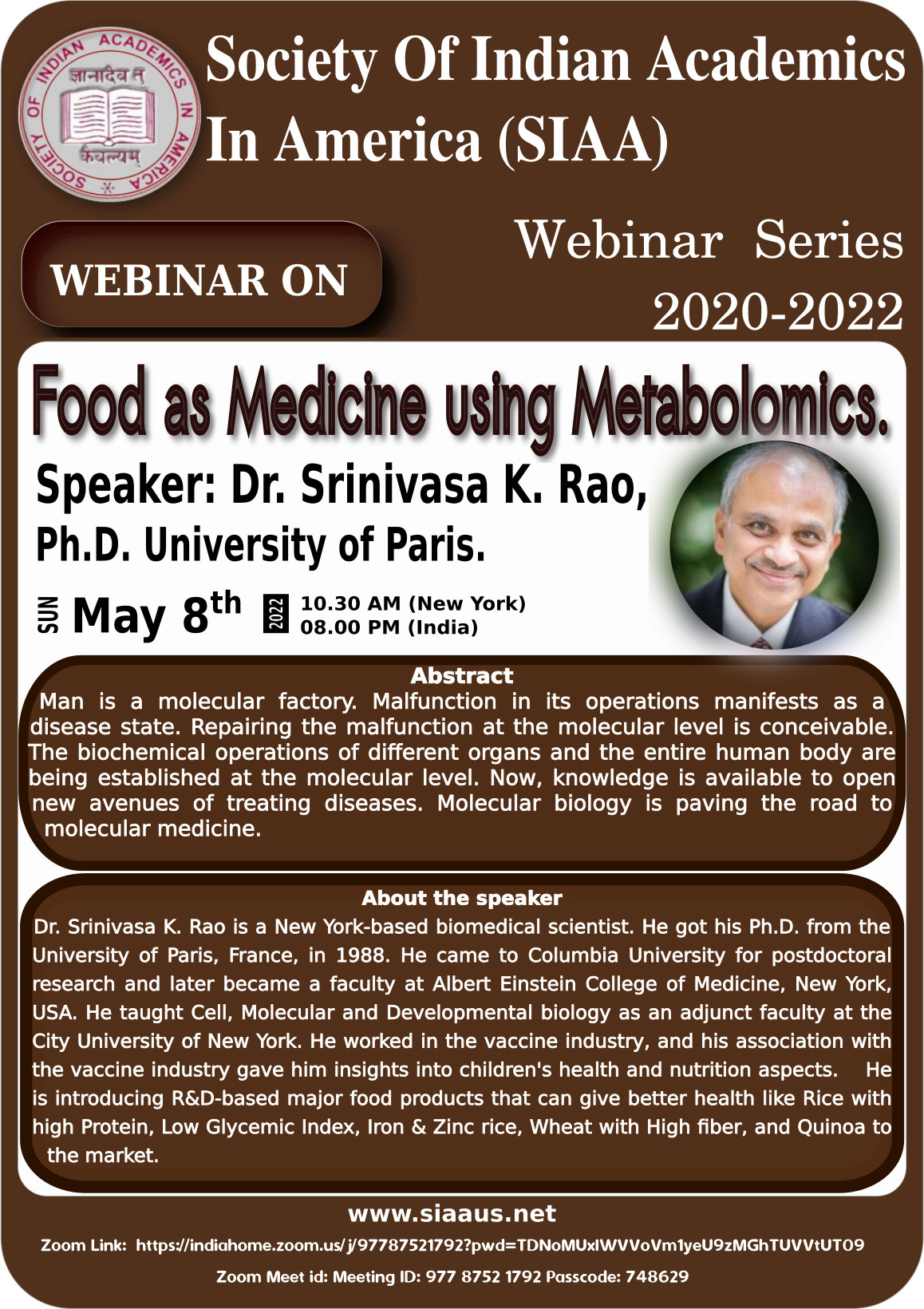 webinar poster - may 2022 - Food as Medicine using Metabolomics