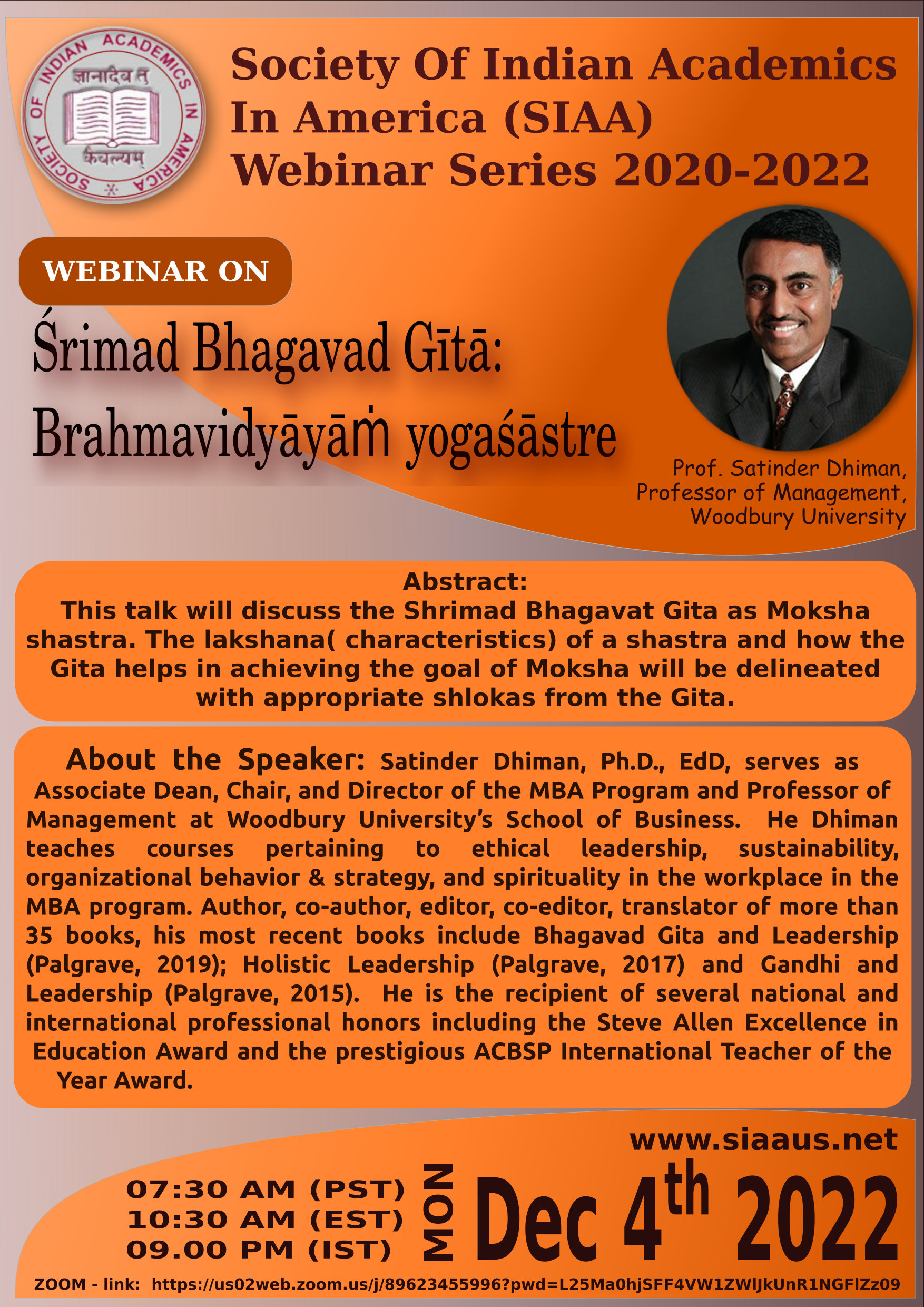 Shrimad Bhagavat Gita as Moksha shastra webinar poster